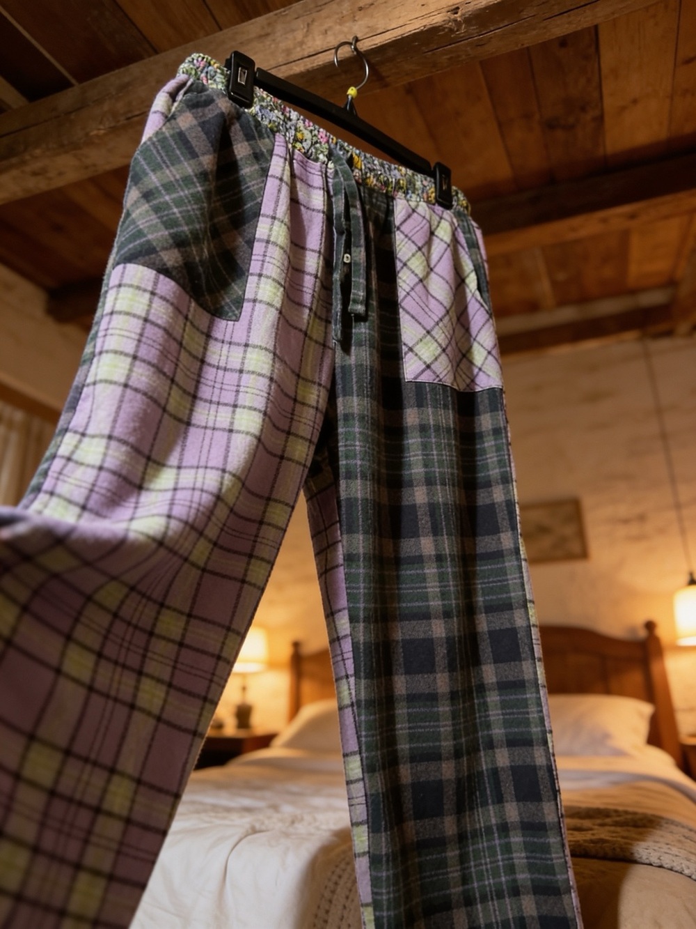 easel Lavender and Green Plaid Floral Mix pajama pants/lounge